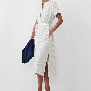 Banana Republic White and Gray Striped Midi Linen Dress